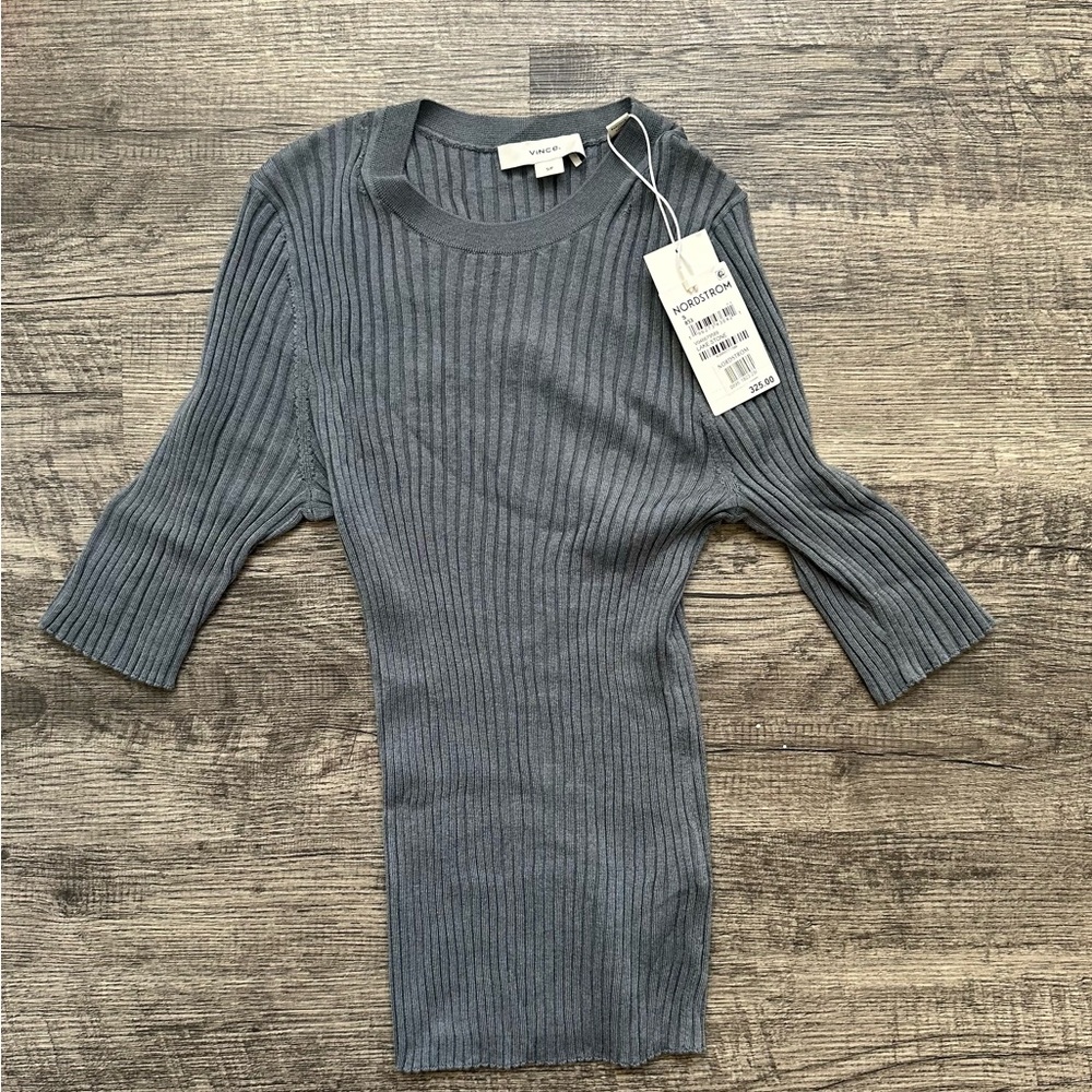 Vince Charcoal Ribbed Knit Sweater